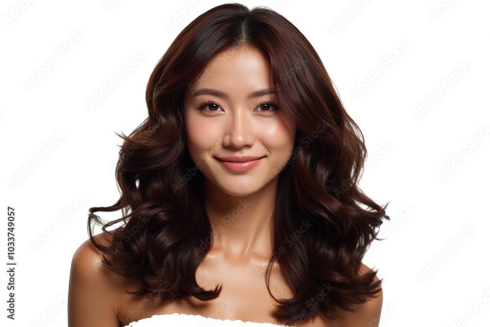 Beautiful Asia Woman with Long Wavy Brunette Hair isolated PNG Beautiful Asia Woman with Long Wavy Brunette Hair isolated PNG