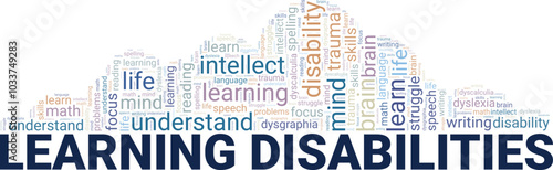 Learning Disability word cloud conceptual design isolated on white background.