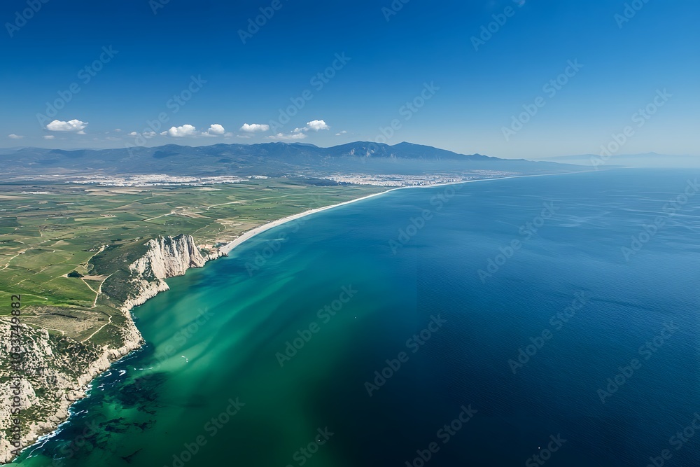 Aerial View of a Coastal Landscape with Cliffs, Beaches, and the Mediterranean Sea Aerial View of a Coastal Landscape with Cliffs, Beaches, and the Mediterranean Sea