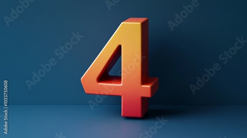 3D Rendered Number Four Orange Gradient Blue Background