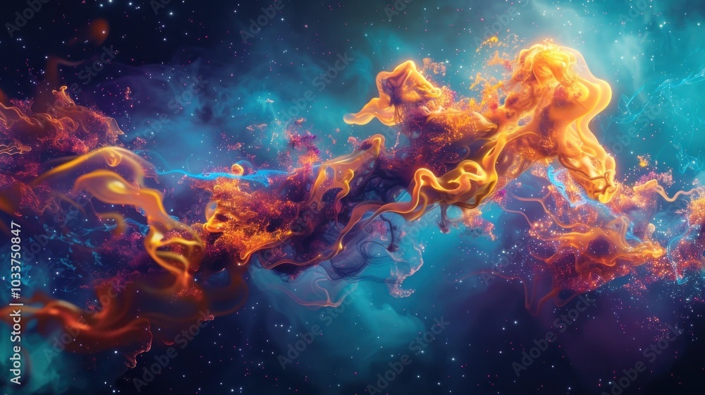 Obraz premium Captivating image of a fiery cosmic explosion in a vibrant swirling celestial nebula Dramatic and display of energy color and natural astral phenomena in the depths of the universe