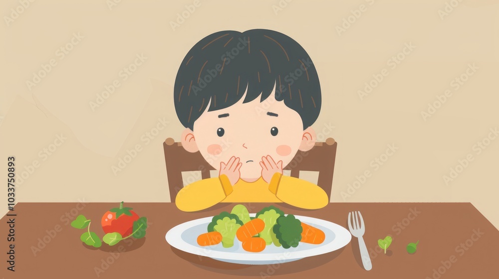 child with plate of vegetables illustration. child with plate of vegetables illustration.
