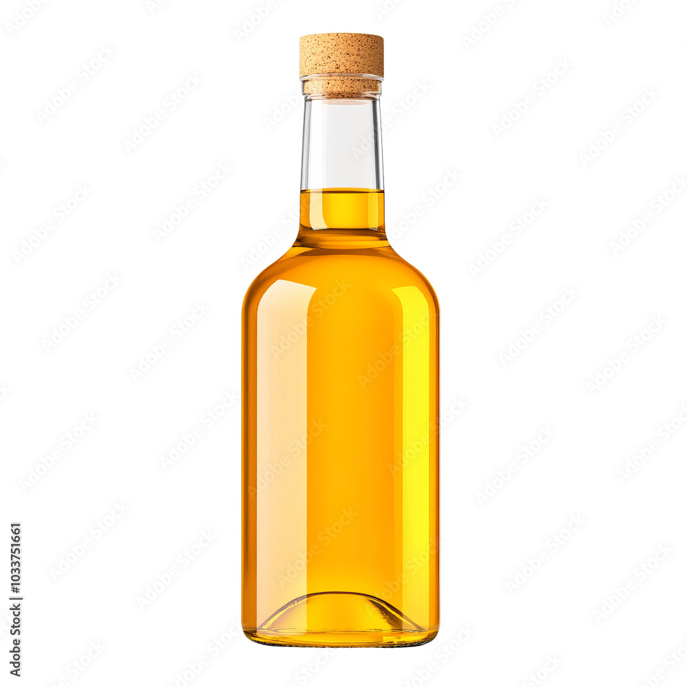 Bottle of golden oil with cork, white isolated background Bottle of golden oil with cork, white isolated background