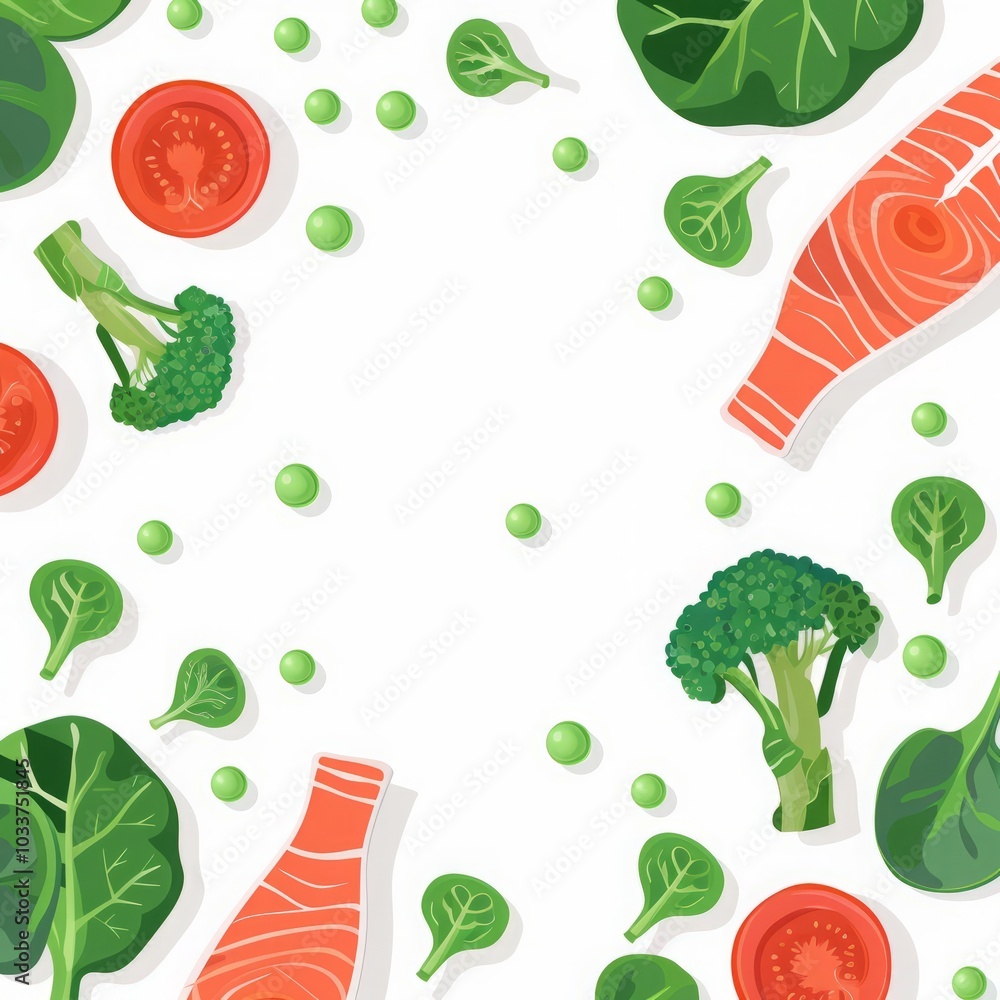 vegetables and red fish on a white background. vegetables and red fish on a white background.