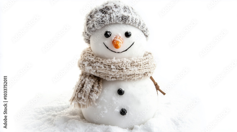 cute little snowman in cap and with a scarf and carrot nose cute little snowman in cap and with a scarf and carrot nose