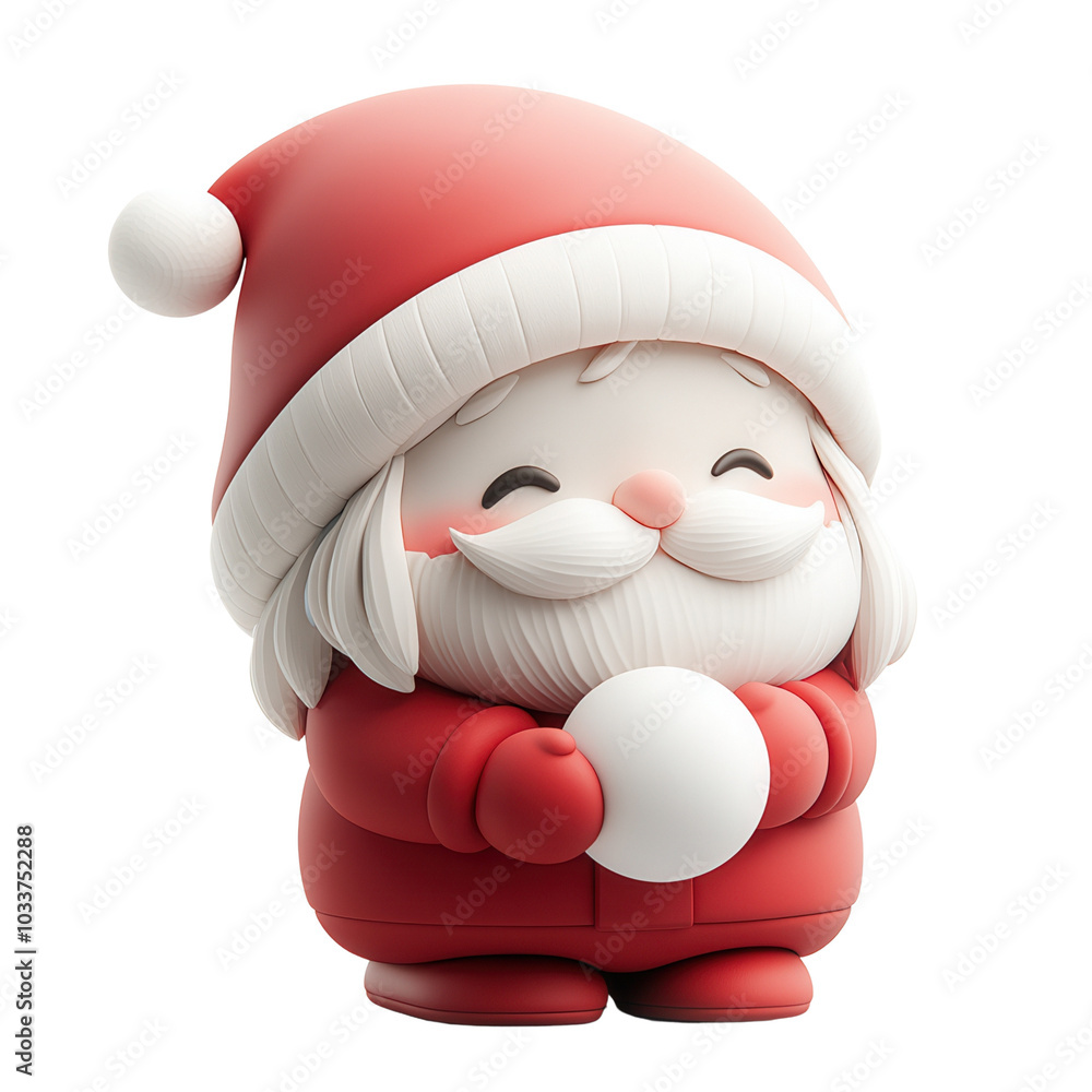 Adorable cartoon Santa Claus character holding a snowball, perfect for holiday decorations and festive designs.