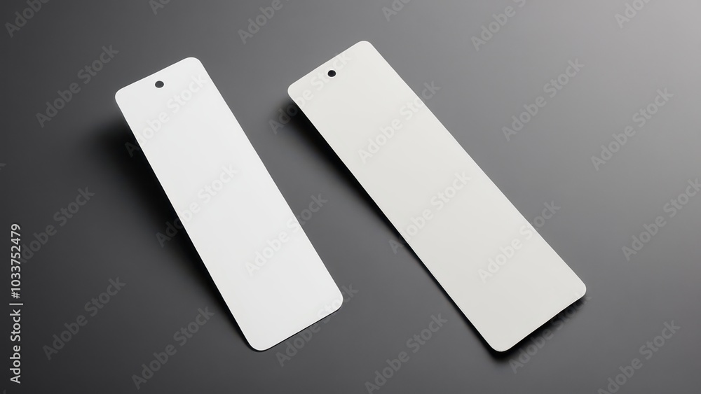 Realistic bookmark mockup featuring a simple, rectangular design. Perfect for showcasing book-related designs or promotional materials in a clean, minimal setting Realistic bookmark mockup featuring a simple, rectangular design. Perfect for showcasing book-related designs or promotional materials in a clean, minimal setting