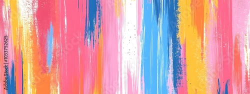 Abstract background with colorful brush strokes and vertical stripes in pink, blue, orange, and yellow colors