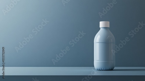 A bottle of liquid is sitting on a shelf