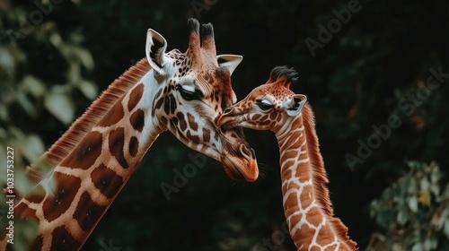 A baby giraffe nursing from its mother in the wild, representing the love, care, and strong connection of maternal bonding