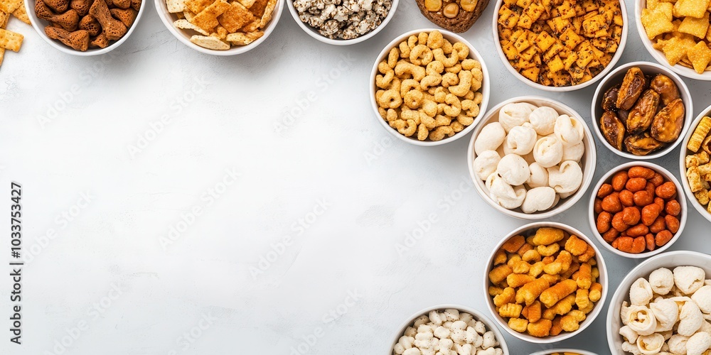 Assorted healthy nuts and seeds in bowls on a white background. Assorted healthy nuts and seeds in bowls on a white background.