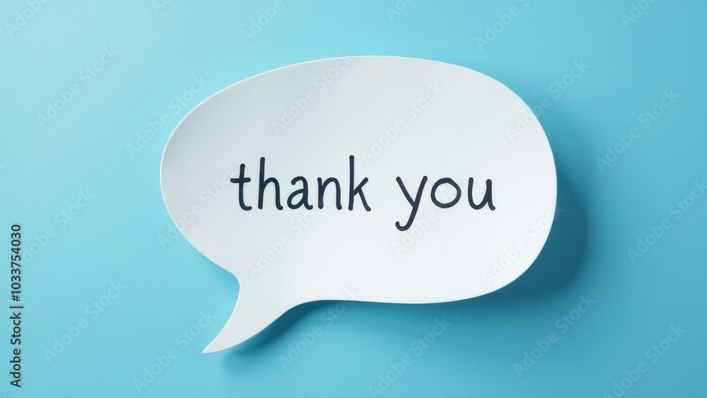 Thank you note designed with a speech bubble on a blue backdrop expressing gratitude and appreciation for positive interactions Thank you note designed with a speech bubble on a blue backdrop expressing gratitude and appreciation for positive interactions
