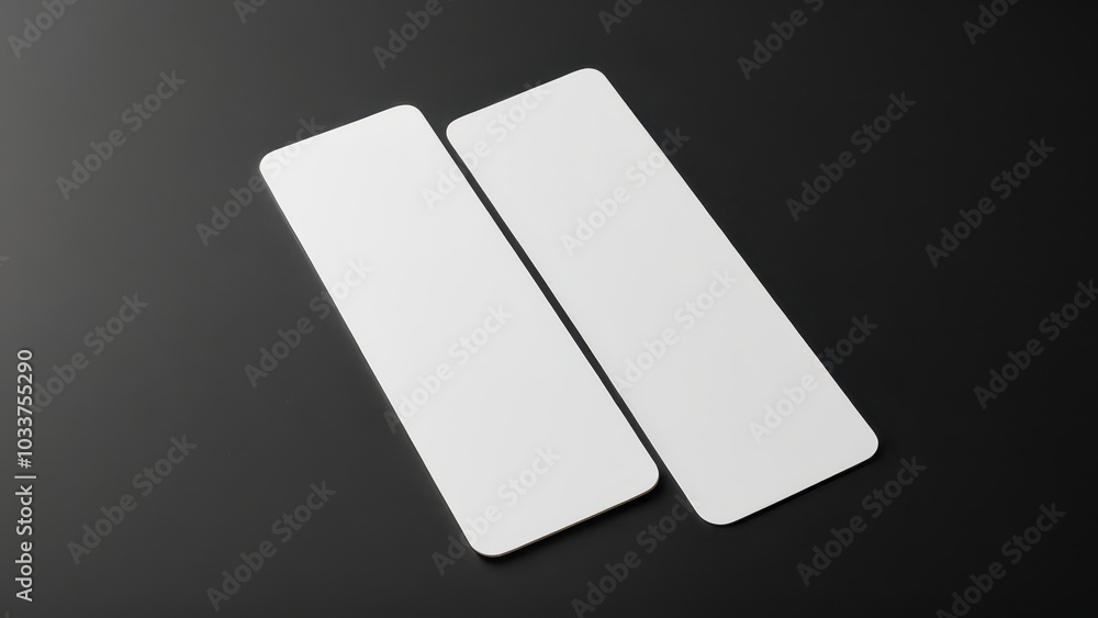 Minimalist bookmark mockup showing a classic, rectangular bookmark in a neutral setting. Great for use in digital or print media presentations, focusing solely on the bookmark design Minimalist bookmark mockup showing a classic, rectangular bookmark in a neutral setting. Great for use in digital or print media presentations, focusing solely on the bookmark design
