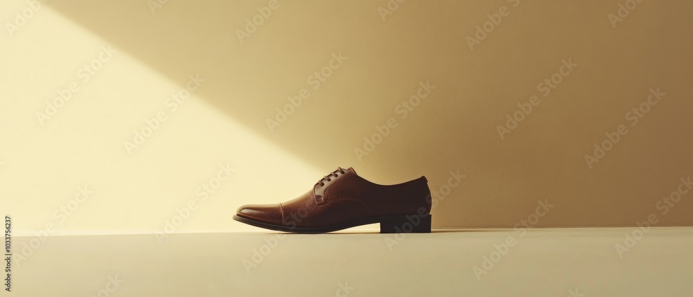 A brown shoe is on a white surface A brown shoe is on a white surface