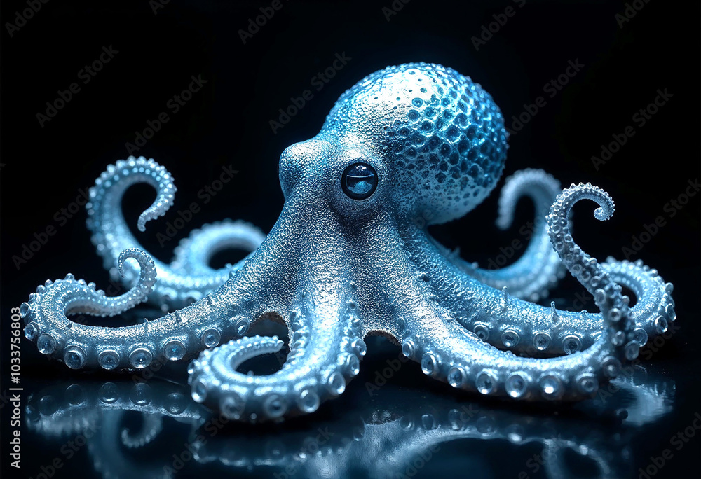 Obraz premium Radiant Wireframe Octopus in the Abyssal Depths