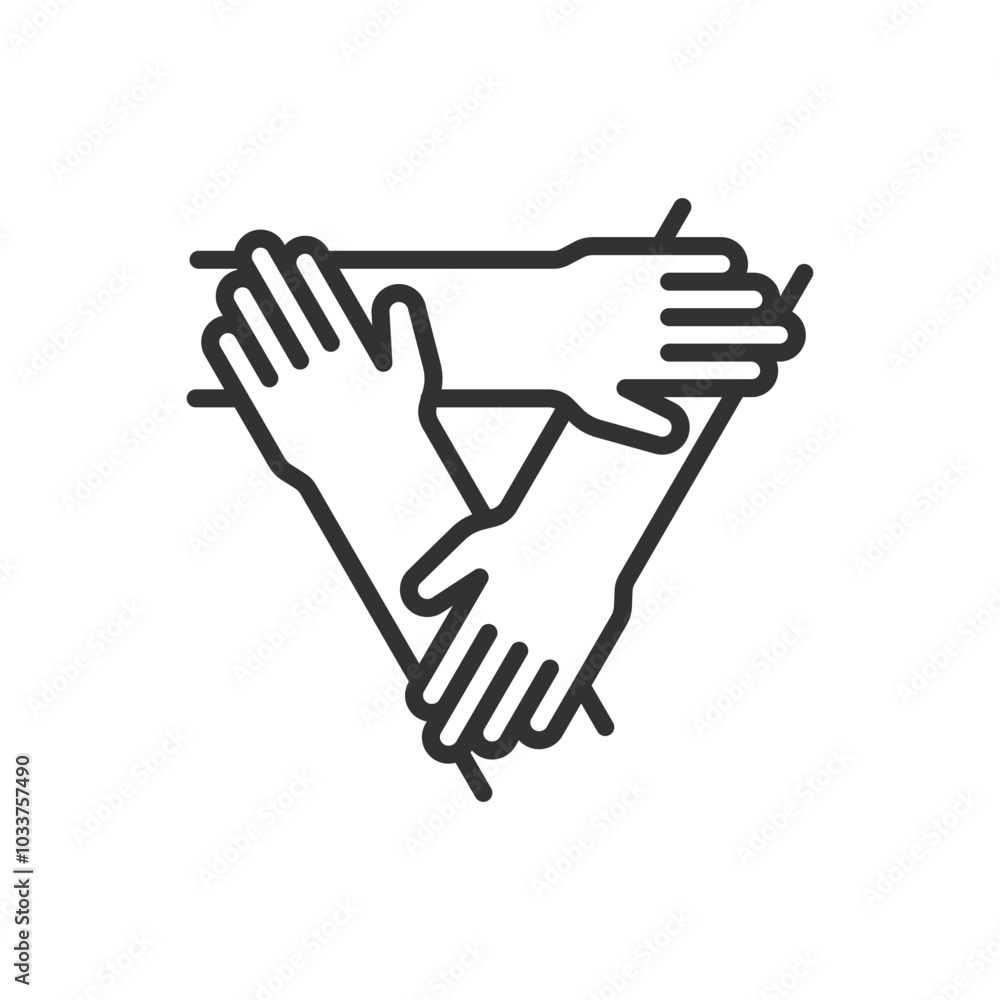 Fototapeta premium Teamwork hands, in line design. Teamwork hands, collaboration, unity, support, teamwork, helping hands, on white background vector. Teamwork hands editable stroke icon