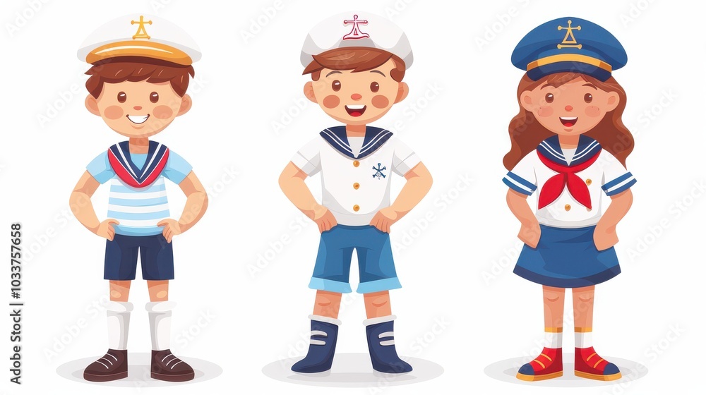 Children in Sailor or Mariner Costume Icon Isolated on a White Background Suitable for Design Projects Focused on Childhood, Play, or Nautical Themes Children in Sailor or Mariner Costume Icon Isolated on a White Background Suitable for Design Projects Focused on Childhood, Play, or Nautical Themes