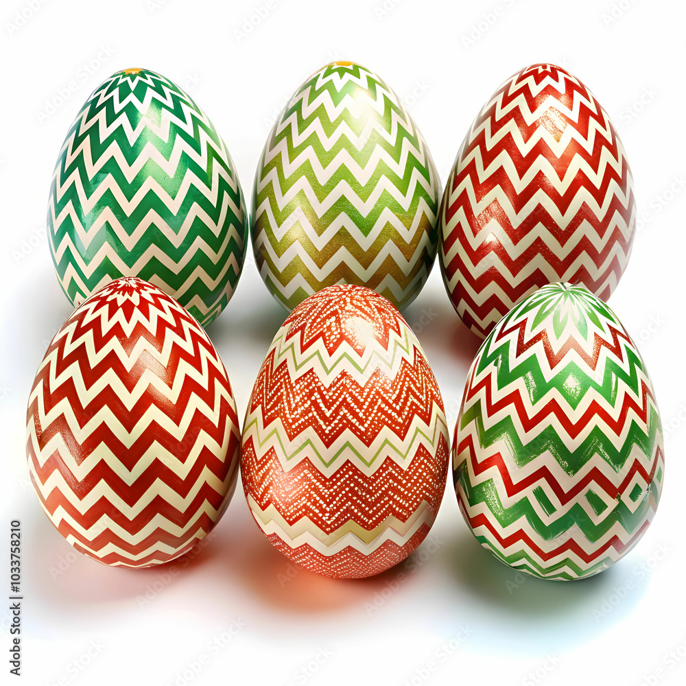 A vibrant set of eggs showcasing festive geometric patterns, A vibrant set of eggs showcasing festive geometric patterns,