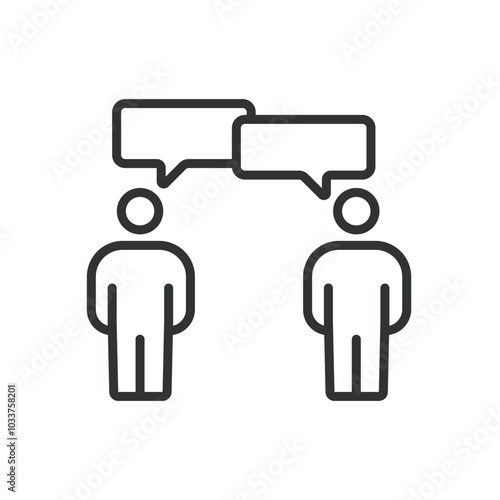 Small talk, in line design. Small talk, conversation, chit-chat, dialogue, interaction, socializing, communication on white background vector. Small talk, in line design, editable stroke icon