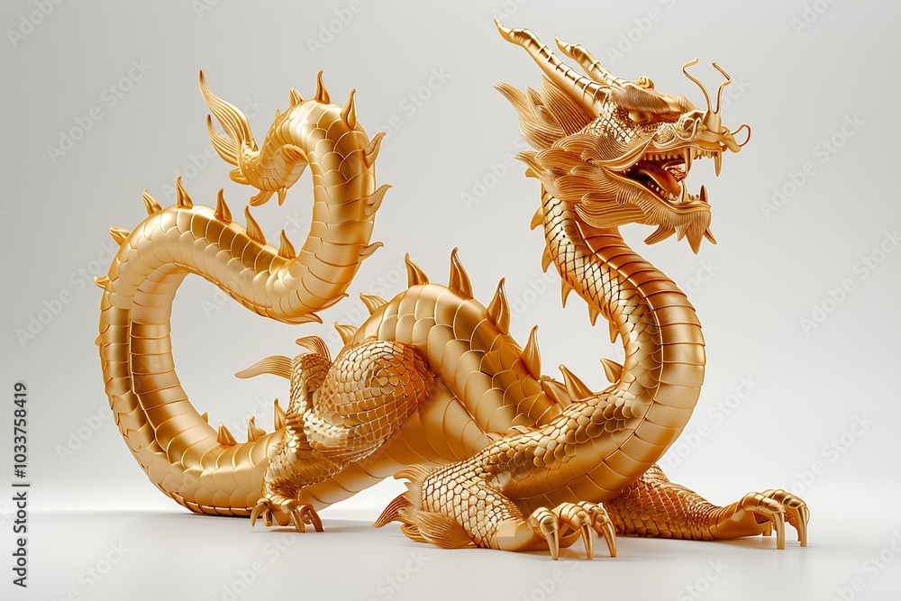 Fototapeta premium A golden statue of a dragon on a white surface