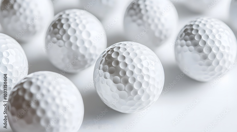White golf balls on white background, banner, close up view, 3d illustration. White golf balls on white background, banner, close up view, 3d illustration.