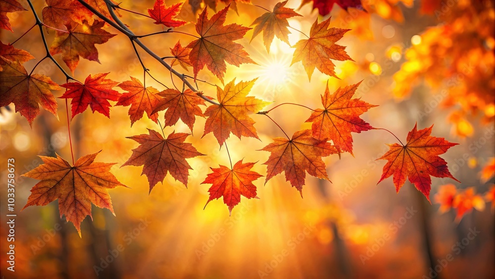 Autumnal Maple Leaves Bask in Warm Sunlight, Casting a Golden Glow on the Forest Floor Autumnal Maple Leaves Bask in Warm Sunlight, Casting a Golden Glow on the Forest Floor