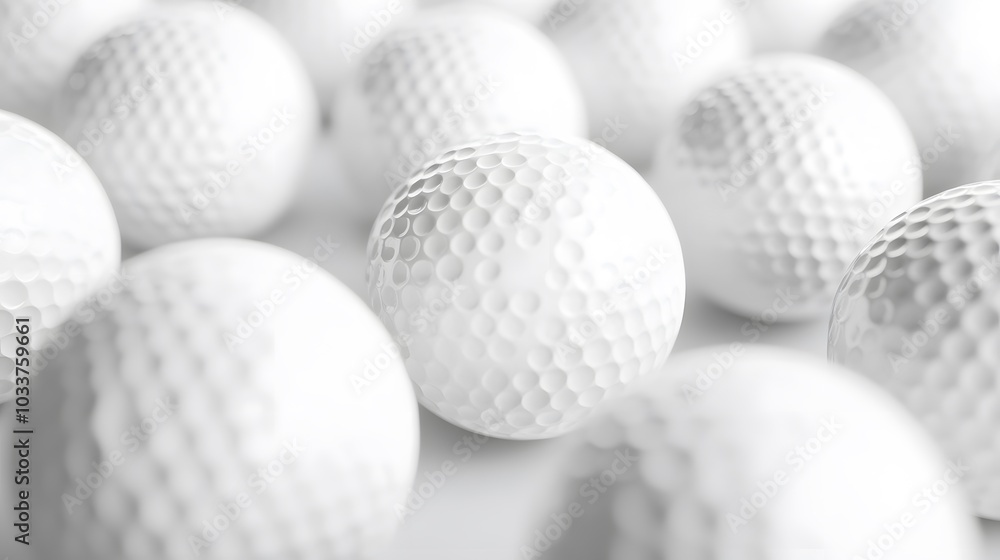White golf balls on white background, banner, close up view, 3d illustration. White golf balls on white background, banner, close up view, 3d illustration.