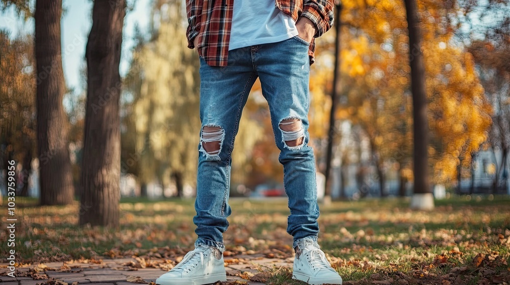 Casual Autumn Outfit in Park with Ripped Jeans Casual Autumn Outfit in Park with Ripped Jeans