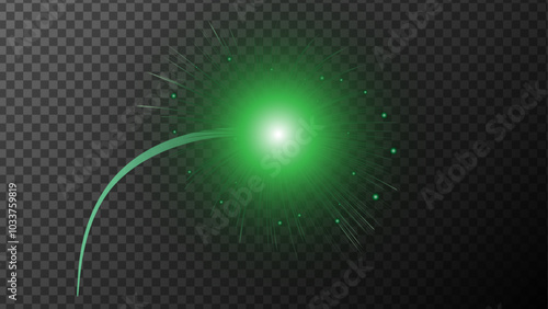 A brilliant green star, glowing sparkles on a transparent background. Vector effect of green color. An element for the design.