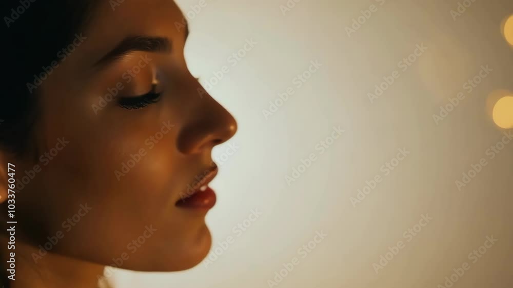 Serene profile of woman in warm ambient light Serene profile of woman in warm ambient light