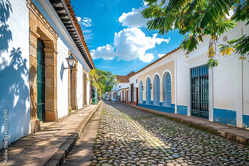 Colonial Architecture in South American City with Cobbled Streets  