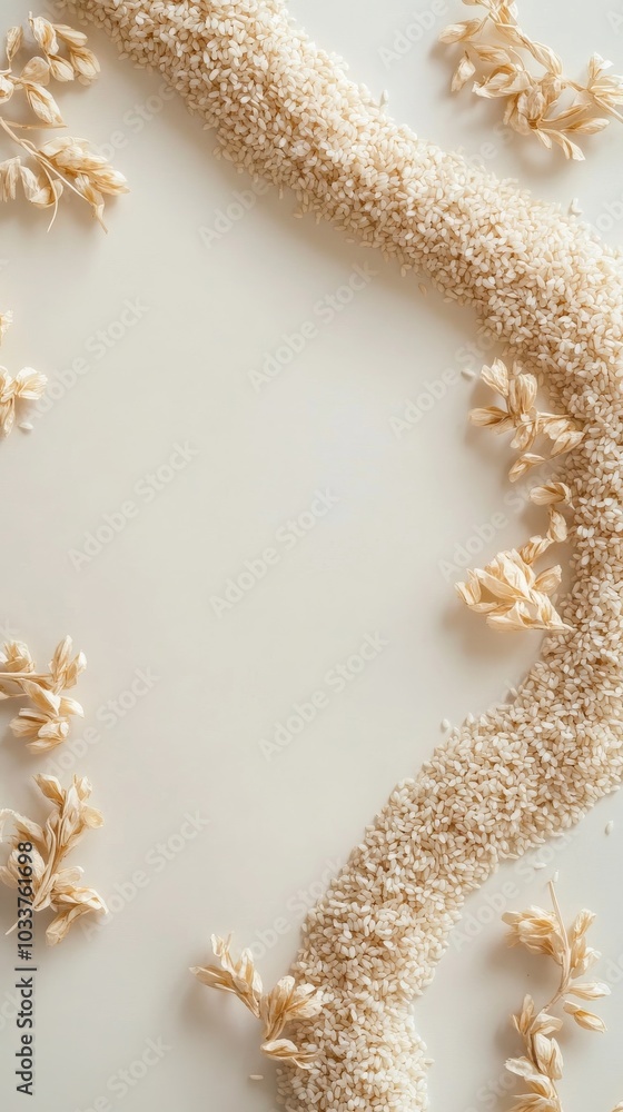 An empty scene featuring a blank mockup template with rice grains forming an infinity symbol, An empty scene featuring a blank mockup template with rice grains forming an infinity symbol,