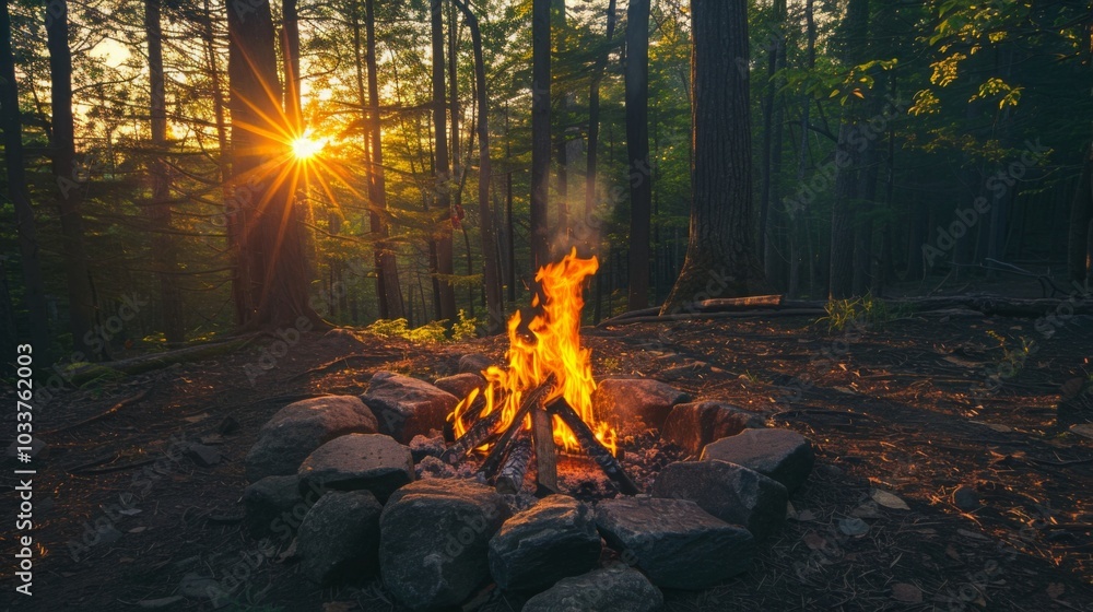 Campfire in the Forest at Sunset Campfire in the Forest at Sunset