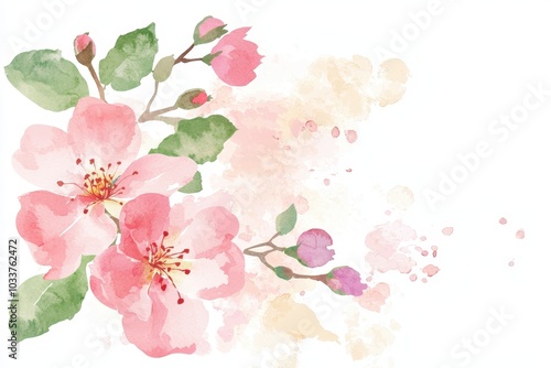 Delicate blossoms in soft watercolor hues celebrating spring's arrival in a tranquil setting