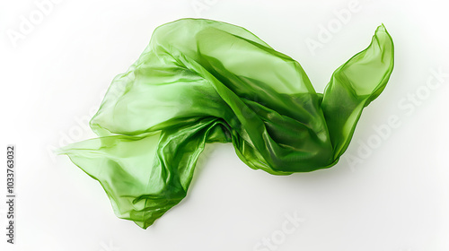 green plastic bag is on a white background