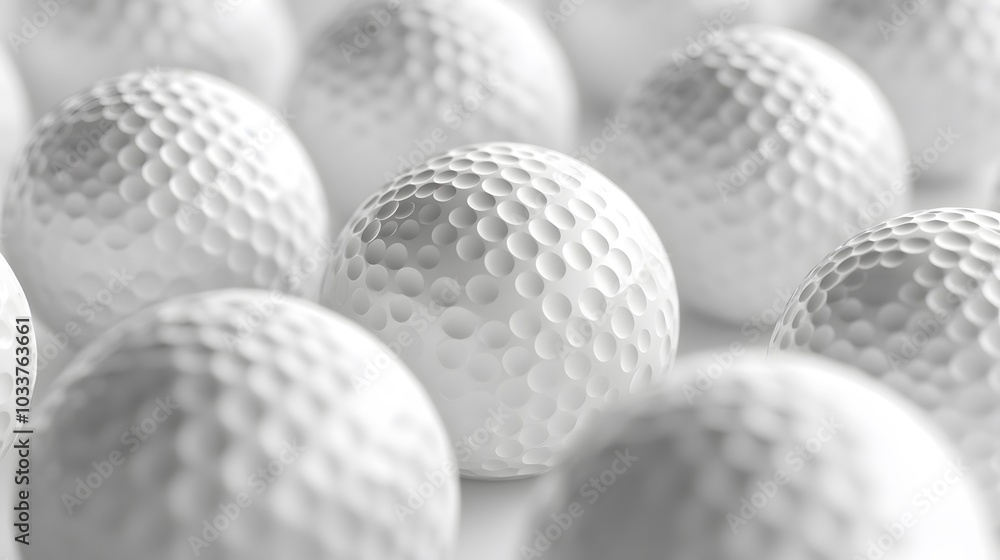 White golf balls on white background, banner, close up view, 3d illustration. White golf balls on white background, banner, close up view, 3d illustration.