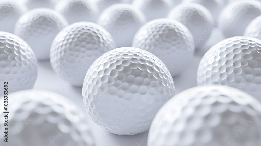 White golf balls on white background, banner, close up view, 3d illustration. White golf balls on white background, banner, close up view, 3d illustration.