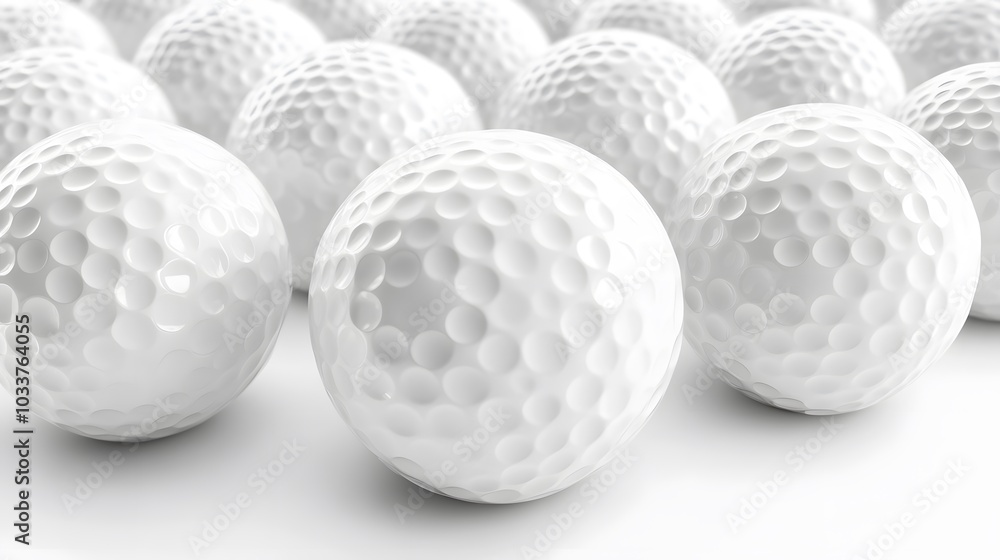 White golf balls on white background, banner, close up view, 3d illustration. White golf balls on white background, banner, close up view, 3d illustration.