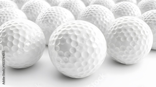 White golf balls on white background, banner, close up view, 3d illustration. 