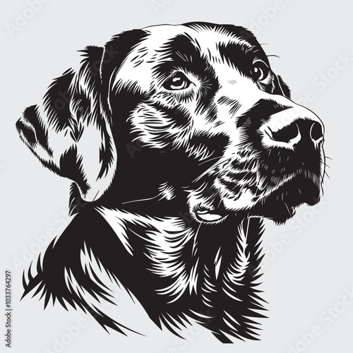 Labrador dog, woodcut drawing, vector illustration