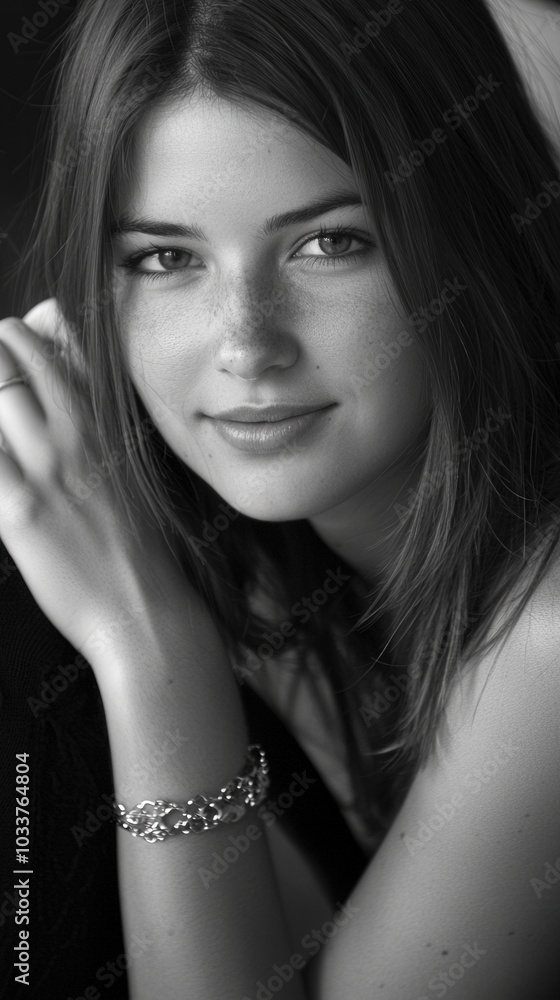 Captivating portrait of a young woman with an enchanting gaze in soft natural light Captivating portrait of a young woman with an enchanting gaze in soft natural light