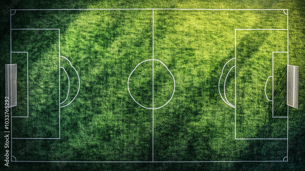 Aerial View of Soccer Field with Green Grass and White Lines Aerial View of Soccer Field with Green Grass and White Lines