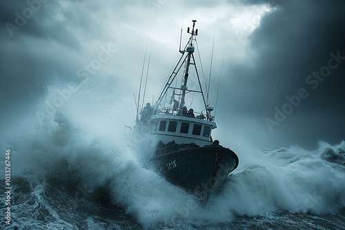 This dramatic image depicts a city being severely impacted by a hurricane, showcasing powerful winds, heavy rain, and the chaos that accompanies such a natural disaster.