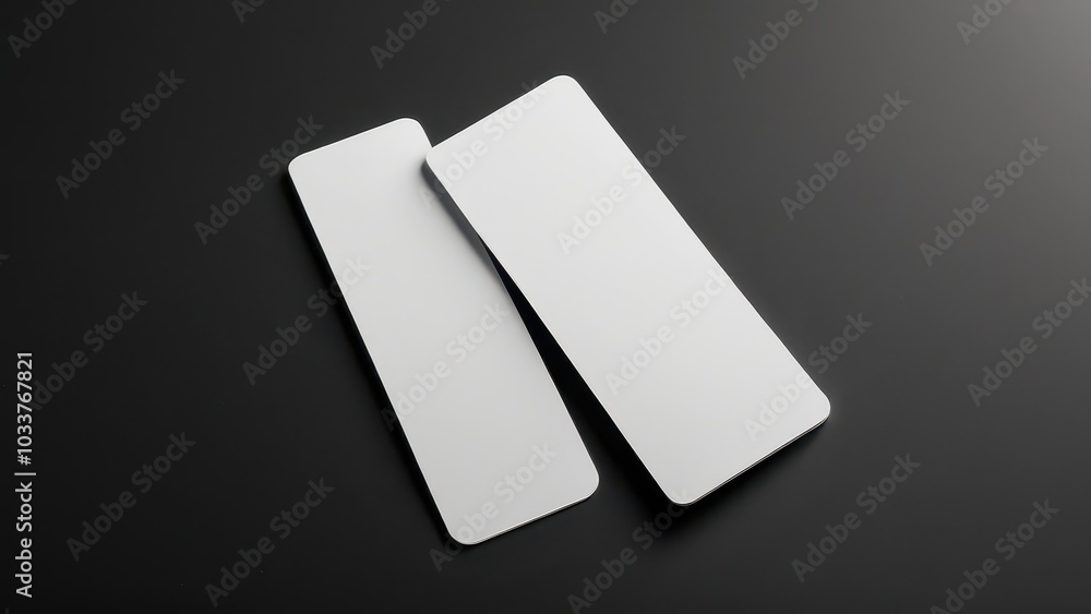 Realistic bookmark mockup featuring a simple, rectangular design. Perfect for showcasing book-related designs or promotional materials in a clean, minimal setting Realistic bookmark mockup featuring a simple, rectangular design. Perfect for showcasing book-related designs or promotional materials in a clean, minimal setting