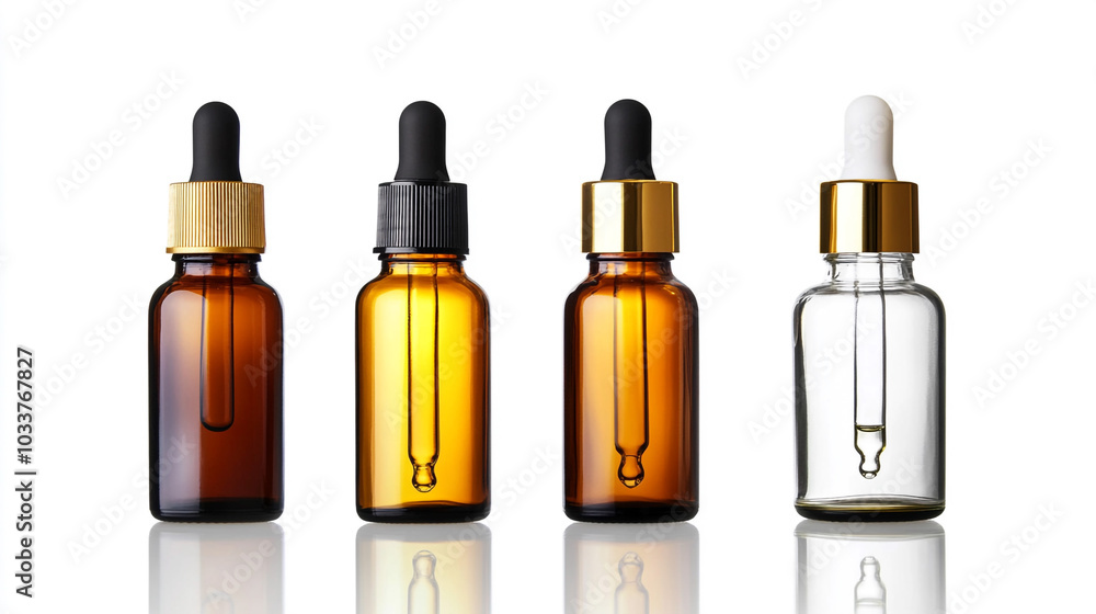 Dropper Bottles with Gold Caps Mockup Glass Packaging for Essential Oils Serum or Beau Dropper Bottles with Gold Caps Mockup Glass Packaging for Essential Oils Serum or Beau