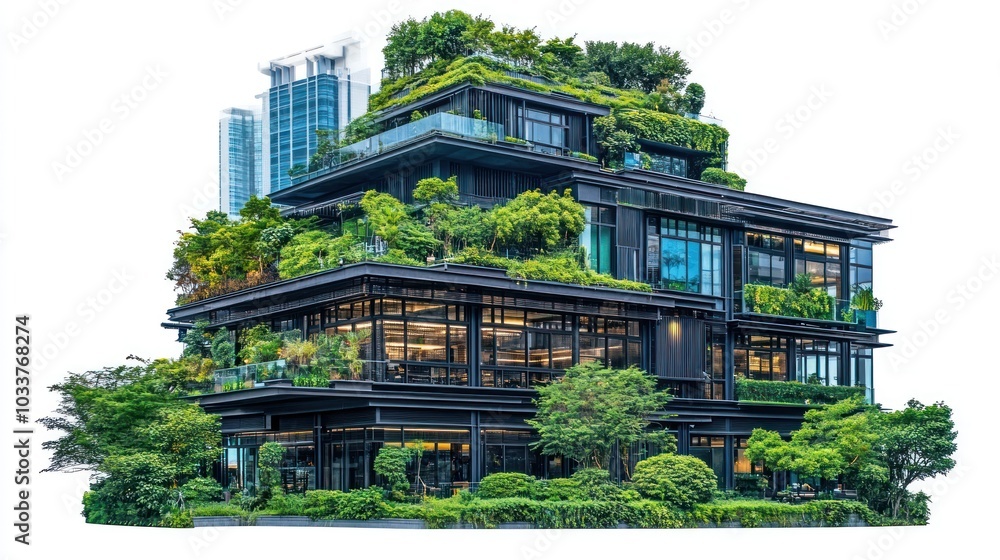 Modern Building with Lush Green Rooftop Gardens Modern Building with Lush Green Rooftop Gardens