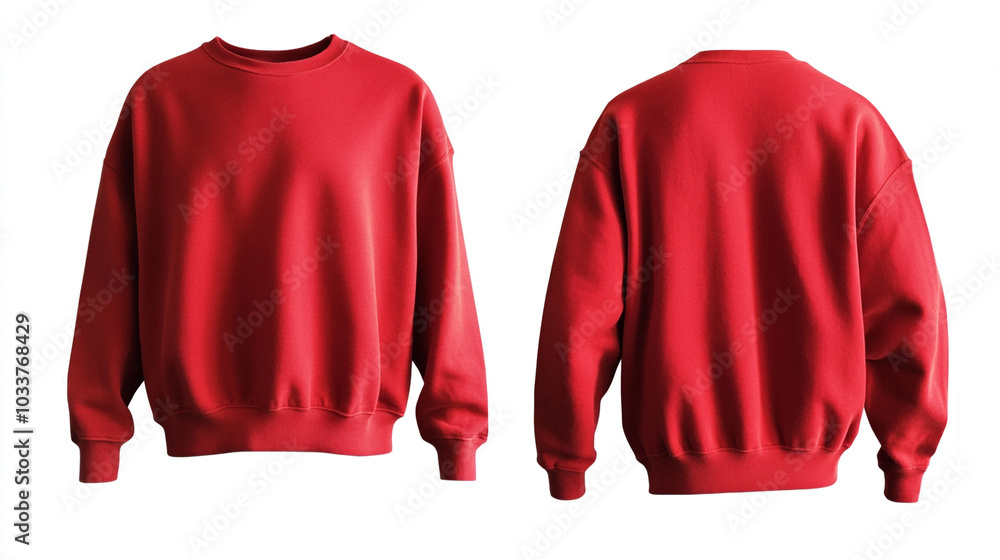Red Crew Neck Sweatshirt Mockup Front and Back View Red Crew Neck Sweatshirt Mockup Front and Back View
