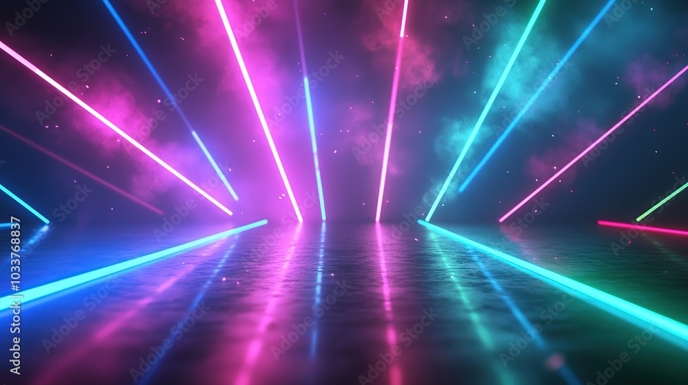 Neon Lights Reflecting on a Wet Floor Neon Lights Reflecting on a Wet Floor