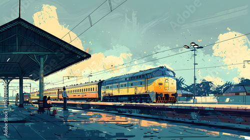 Illustration of an Indian train at a station