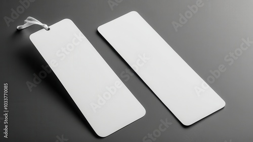 Minimalist bookmark mockup showing a classic, rectangular bookmark in a neutral setting. Great for use in digital or print media presentations, focusing solely on the bookmark design